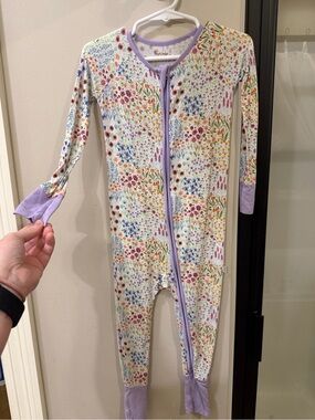 Little Sleepies Lavender-Trim Floral Zipper Footed One-Piece